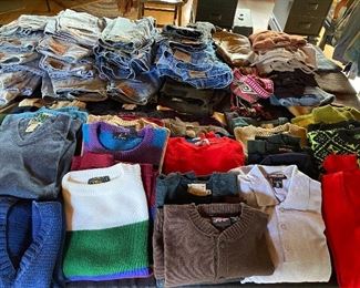 tons of vintage clothing, like Levi, Dickies, Cashmere, Pendleton etc.