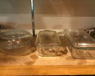 Pyrex clear baking dishes #10 and #14 with lids $9 ea. 