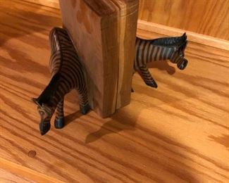 Hand-carved zebra bookends 20" tall $23