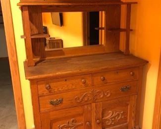 Turn of the century oak server 48" wide x 21" deep x 37" tall $125