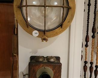 Antique Railroad phone and Nautical Brass Lamp