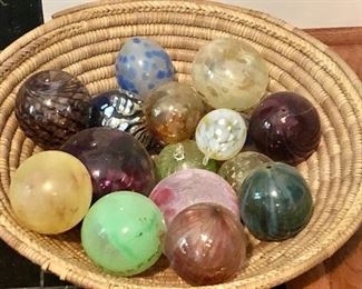 Hand blown glass Ornaments, small, medium and large, gorgeous large artisan basket