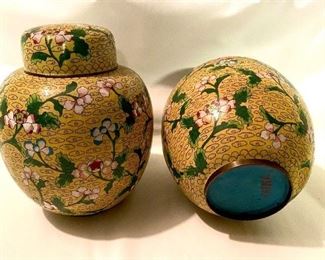Chinese Exportware Cloisonne Covered Vases. One with slight damage. 