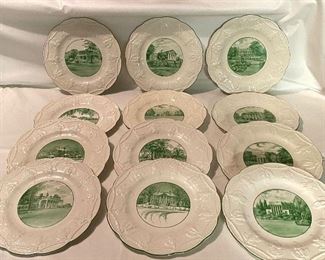 Wedgwood Creamware Plates. antique 1927 set of 12 historical plates artist Isabel Marshall