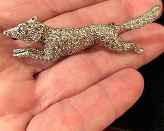 Diamond + Ruby Rose Gold + Silver 19th Century Fox Brooch/Pin