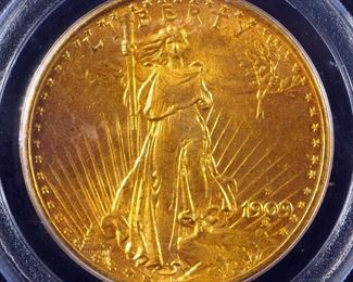 1909 S St. Gaudens Double Eagle $20 Gold Coin, Certified By PCGS, Graded MS64