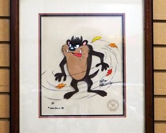 Tasmanian Devil Original Handpainted Animation Cel Painting Signed By Friz Freleng, Numbered 16/200, With COA, Framed, Matted, Under Glass