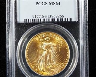1924 St. Gaudens Double Eagle $20 Gold Coin, Certified By PCGS, Graded MS64