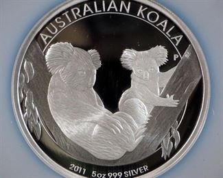 2011 P Australian $8 Silver Coin, 5 oz Of .999 Silver, Certified By NGC, Graded PF 69 Ultra Cameo