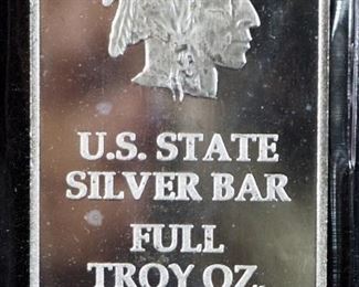 US State Fine Silver Bars, Full Troy Oz, Qty 5 (Total Of 5 Troy Ounces), Stamped With Kansas State Image, In Collector Box