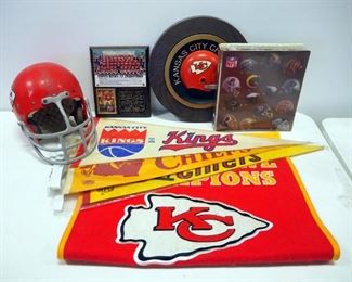 Kansas City Chiefs And Kansas City Kings Memorabilia, Includes Helmet, Super Bowl Banner, Team Plaque, Pennants, Wall Decor, Team Photos And More