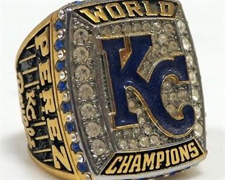 Kansas City Royals 2015 World Series Salvador Perez Replica Ring And Replica Trophy