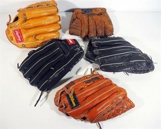 Baseball Gloves, Qty 5, Various Styles, 1 Is Left Handed