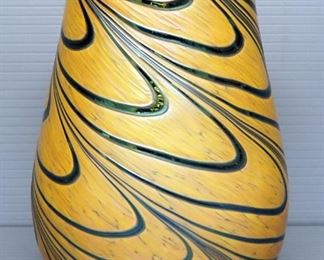Painted Glass Vase With Iridescent Finish, 7.5" H