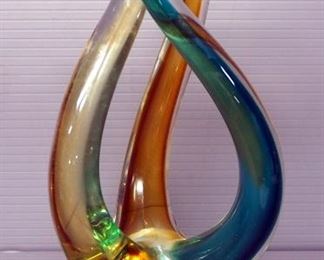 Art Glass Tri-Swirl Sculpture, 9" H