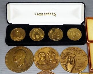 Brass Commemorative Coins, Includes Elvis, Dwight Eisenhower, Civil War Centennial, Czech Gymnastics, Pulitzer Prize, And More, Total Qty 11