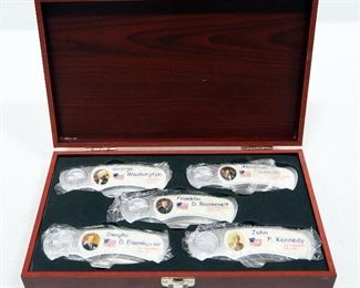 Fighterplus Presidential Folding Knife Set, Includes 5 Knives With Presidential Images And Years, In Display Box, See Description For Names