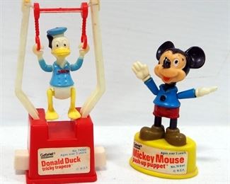 Mickey Mouse Collectible Spoons, Mickey Gabriel Mickey Mouse Push Up Puppet, Gabriel Donald Duck Tricky Trapeze, And Hopalong Cassidy Spoon