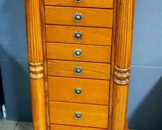 Jewelry Armoire With 8 Drawers, Flip Lid And Side Compartments, All Felt Lined, 42" H x 18.75" W x 13" D