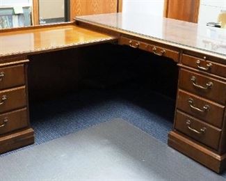 Alma Desk Company, Solid Wood Secretarial L-Shaped Office Desk, With Two Slide Out Shelves, 8 Drawers, Contents Not Included