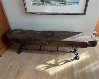 Bench made from a plank of the schooner Sawyer which was grounded in 1880! Measures 57" wide x 11" deep x 14" high. A must see! 