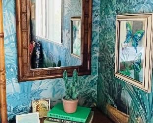 Pair faux bamboo mirrors