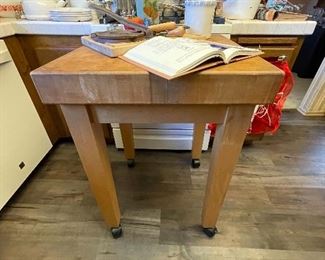 Rolling butcher block island