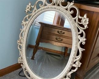 Large Vintage Victorian Ornately Carved, Weathered Wood  Wall Mirror