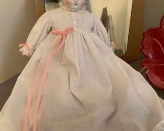 Vintage Victorian Bisque Porcelain Doll Cloth Body