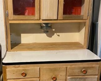 Antique Hoosier Style Kitchen Hutch with built in flour grinder cabinet and bread drawer