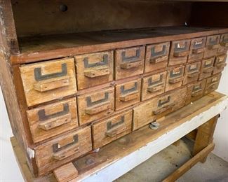 1920’s Drawer Hardware Apothecary Cabinet used in garage for parts  