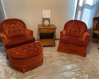 Pair of "Woodmark Originals" chairs, one with ottoman