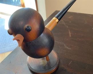 Vintage Wooden Bird Pipe Holder
