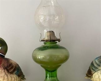 Antique Green Glass Oil Lamp