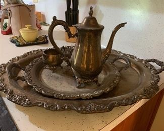 Silver trays and Tea Set