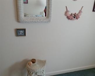 Wicker Mirror and Stool