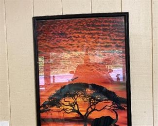 African elephant and acacia framed print