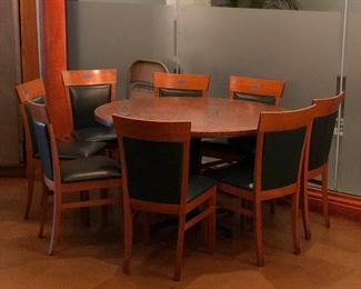 Vfd045 - Wood Round Table And Eight Wood Chairs Set #1 of 7
