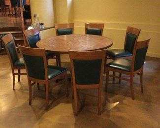 Vfd046 - Square to Round Wood Drop-Leaf Table (oak?) & Eight Chairs
