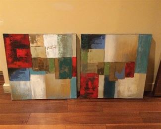This lot contains two 23.75" x 23.5" abstact paintings on canvas. Nice contemporary art!
