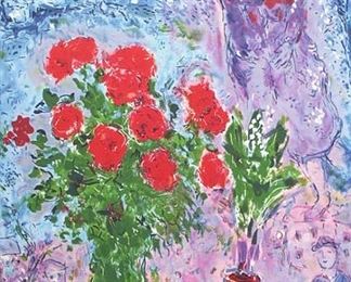 Marc Chagall Red Bouquet with Lovers