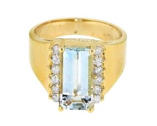 2.49ct Aquamarine & 0.34ct Diamond Ring