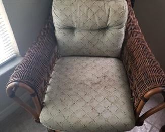rattan chair, very good condition, this is one of two chairs, fabric covered cushions