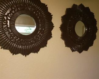 pair of black plastic, framed mirrors in excellent condition