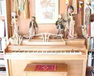 Indian Rajasthani hand-puppets, Indonesian Wayang Golek puppets, piano