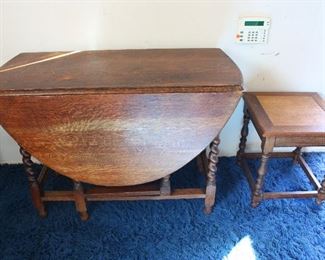 Vintage Spanish style drop leaf gate leg table and side table