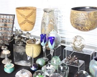 Art glass, ceramics, baskets
