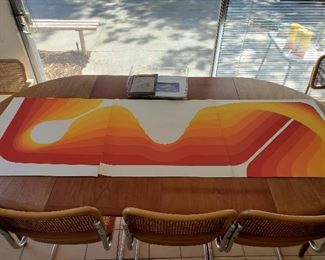 Mid-century op-art lithograph triptych unsigned in the style of Werner Panton