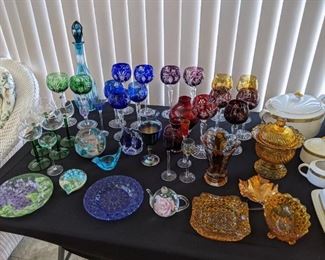 Bohemian crystal goblets and other colored glass 