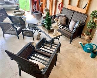 Patio furniture / rattan sofa / couch , chairs and ottomans, garden décor 